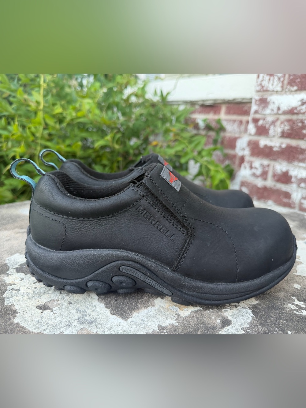 Merrell Jungle Moc Black Leather Composite Toe Womens Sz 6.5M
